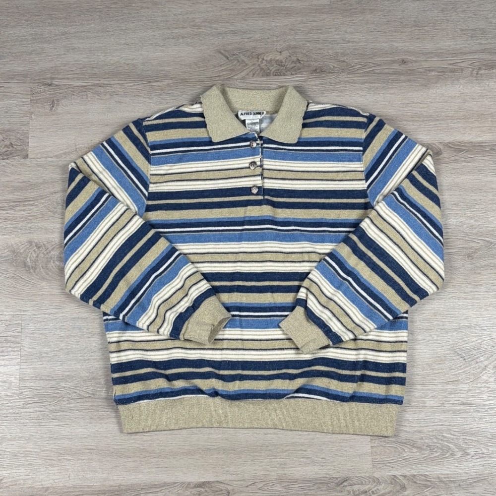 Alfred Dunner Polo Sweater Women Large Blue Striped Long Sleeve Knit Top